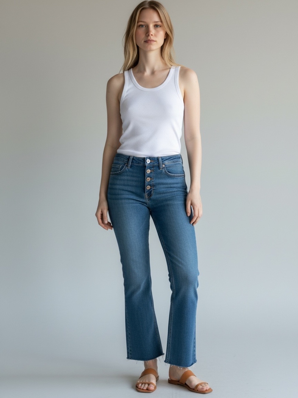 Calvin Klein Jeans Womens 6/28 High Rise Button Fly Cropped Raw Hem Kick Boot